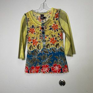 Anac by Kimi Womens Yellow Floral 3/4 Sleeve Pullover Blouse Top Size Medium